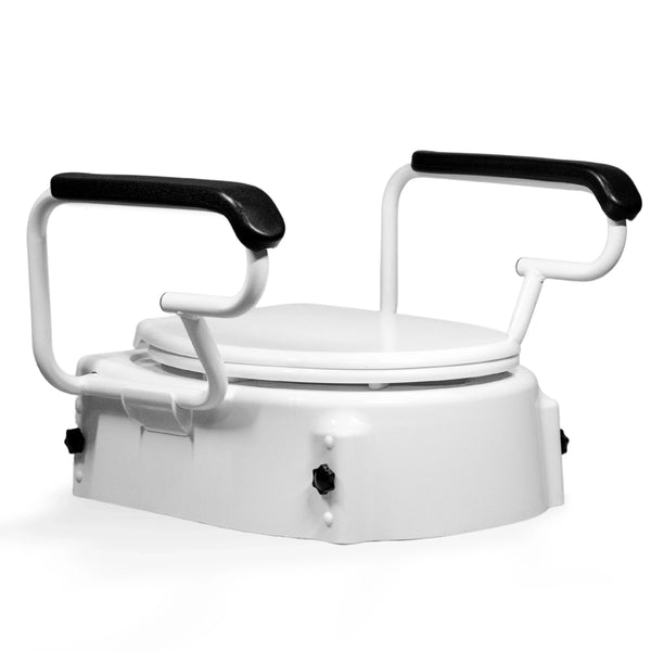 Adjustable Raised Booster Toilet Seat with Handles Armrests - 3 Heights