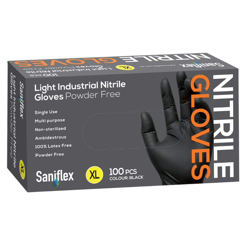 Saniflex Light Industrial Black Nitrile Gloves 100 Pack