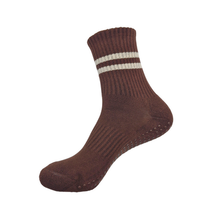 GripperzSocks Sports Crew Socks Espresso brown mocha