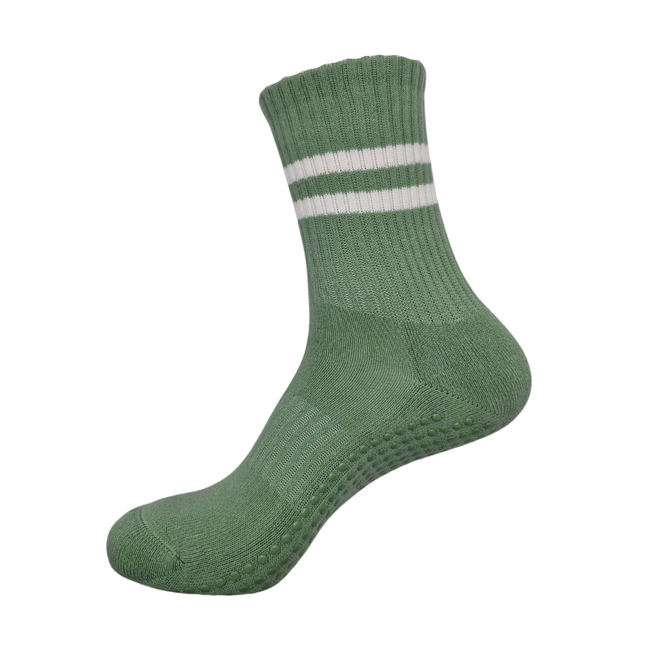 GripperzSocks Sports Crew Grip Socks Pistachio green with white stripe