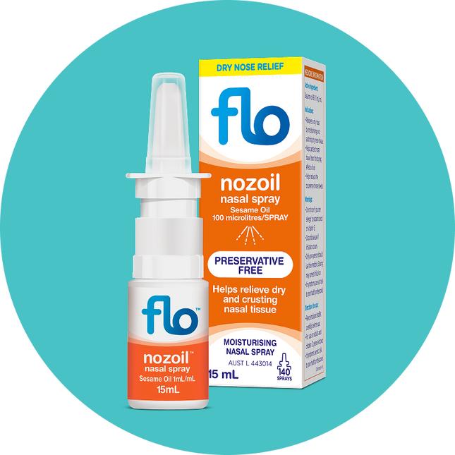 FLO Nozoil Nasal Spray 15mL carton and bottle