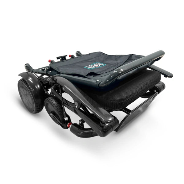 Ikon Enduro Powerlite electric wheelchair folded for transport