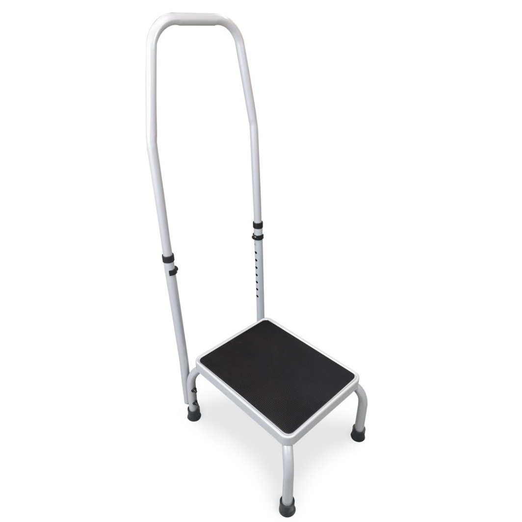 Stable Step Platform Basic Step Platform With Handrail - Grey – Rapid medical