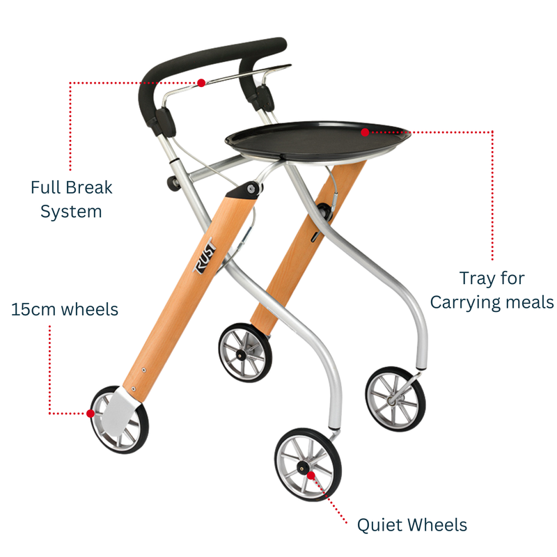 Indoor Mobility Wheelie Walker Trust Care Let's Go Rollator Including Tray