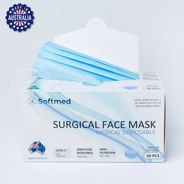 Level 3 3-ply Surgical Face Mask Australia Made - Blue