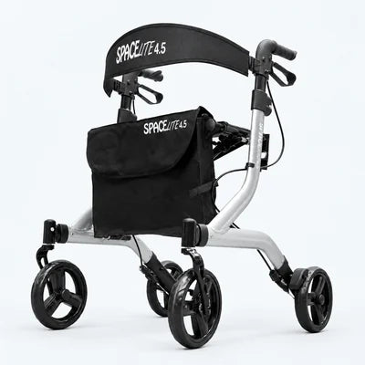 Spacelite 4.5 rollator in silver on a pale studio background